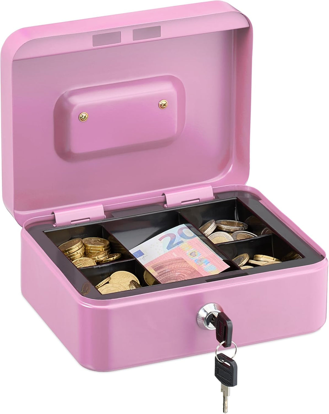 Relaxdays Geldkassette abschliessbar, entnehmbarer Einsatz, 5 Fächer, Geldkasten Eisen, HxBxT: 8,5 x
