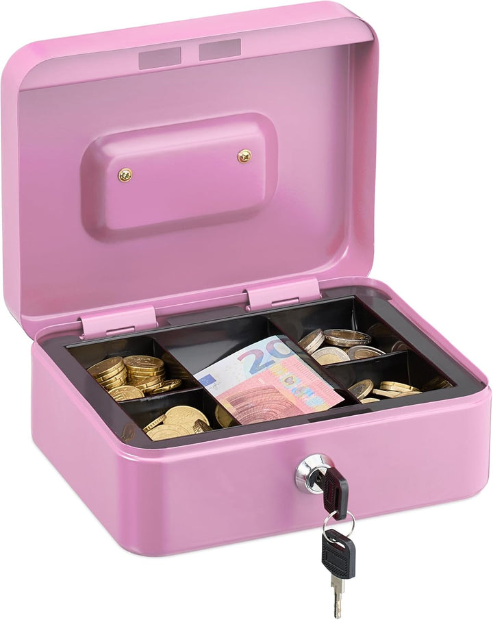 Relaxdays Geldkassette abschliessbar, entnehmbarer Einsatz, 5 Fächer, Geldkasten Eisen, HxBxT: 8,5 x