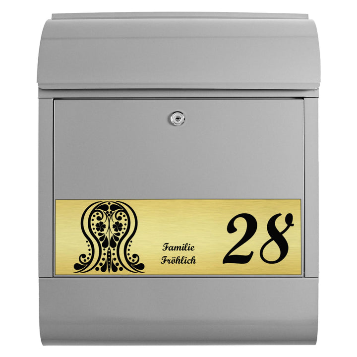 banjado® Briefkasten personalisiert mit graviertem Namensschild in Gold/Briefkasten silberfarben 39x