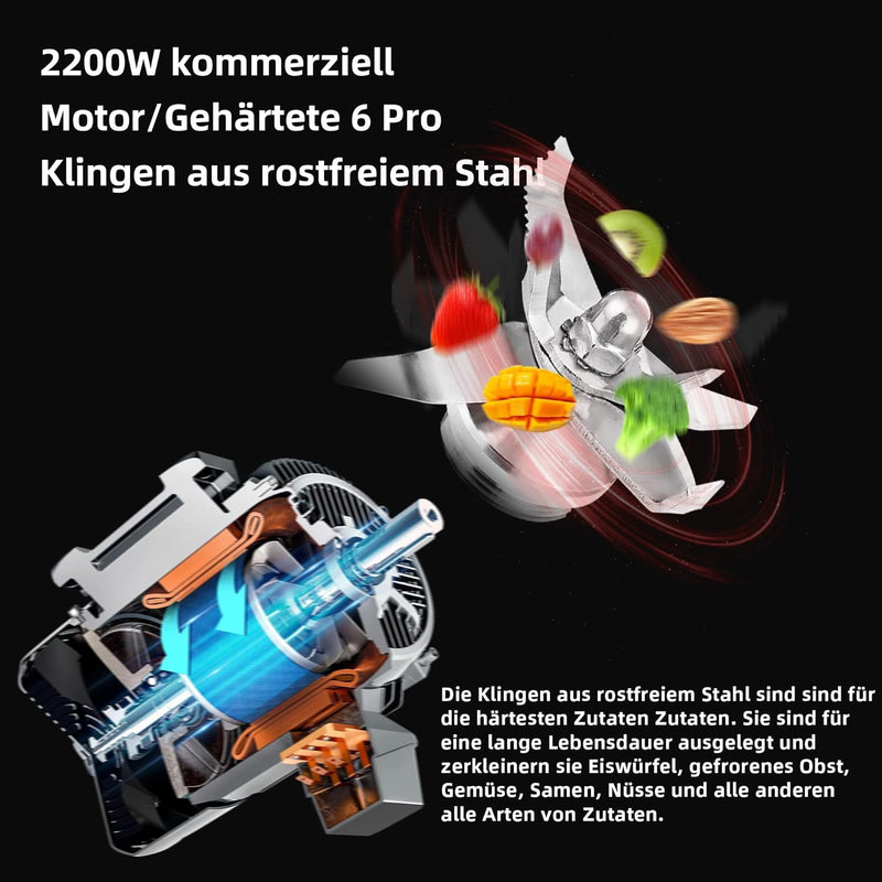 BioloMix Standmixer 2200W SmoothieMixer,Selbstreinigungs funktion, eingebauter Timer,Hochleistungsmi