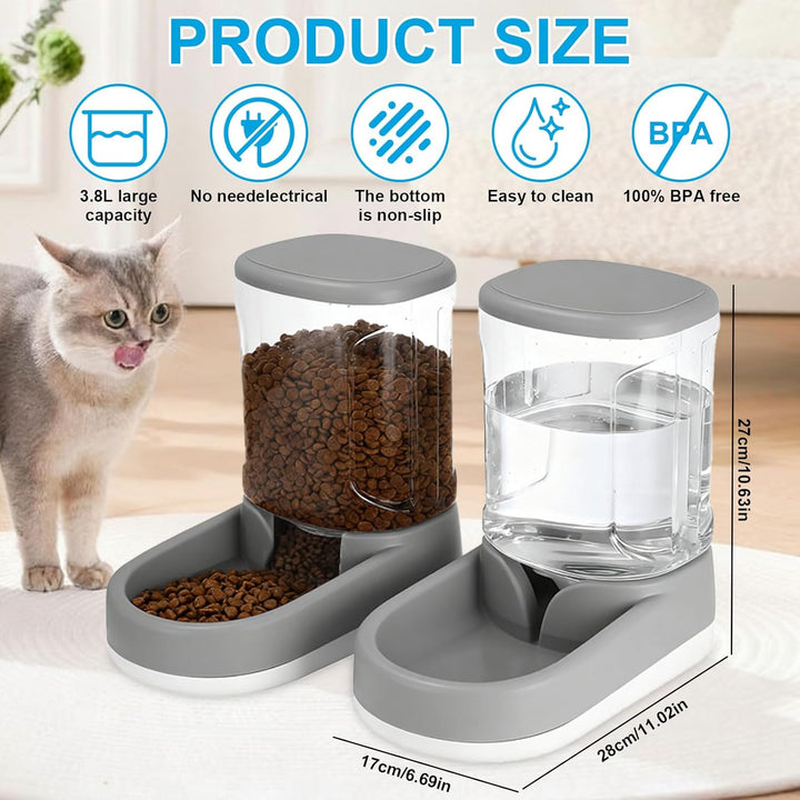 Wasserspender Futterspender für Katze und Hund 2×3,8 L Automatischer Futterspender, Katzenfutterspen