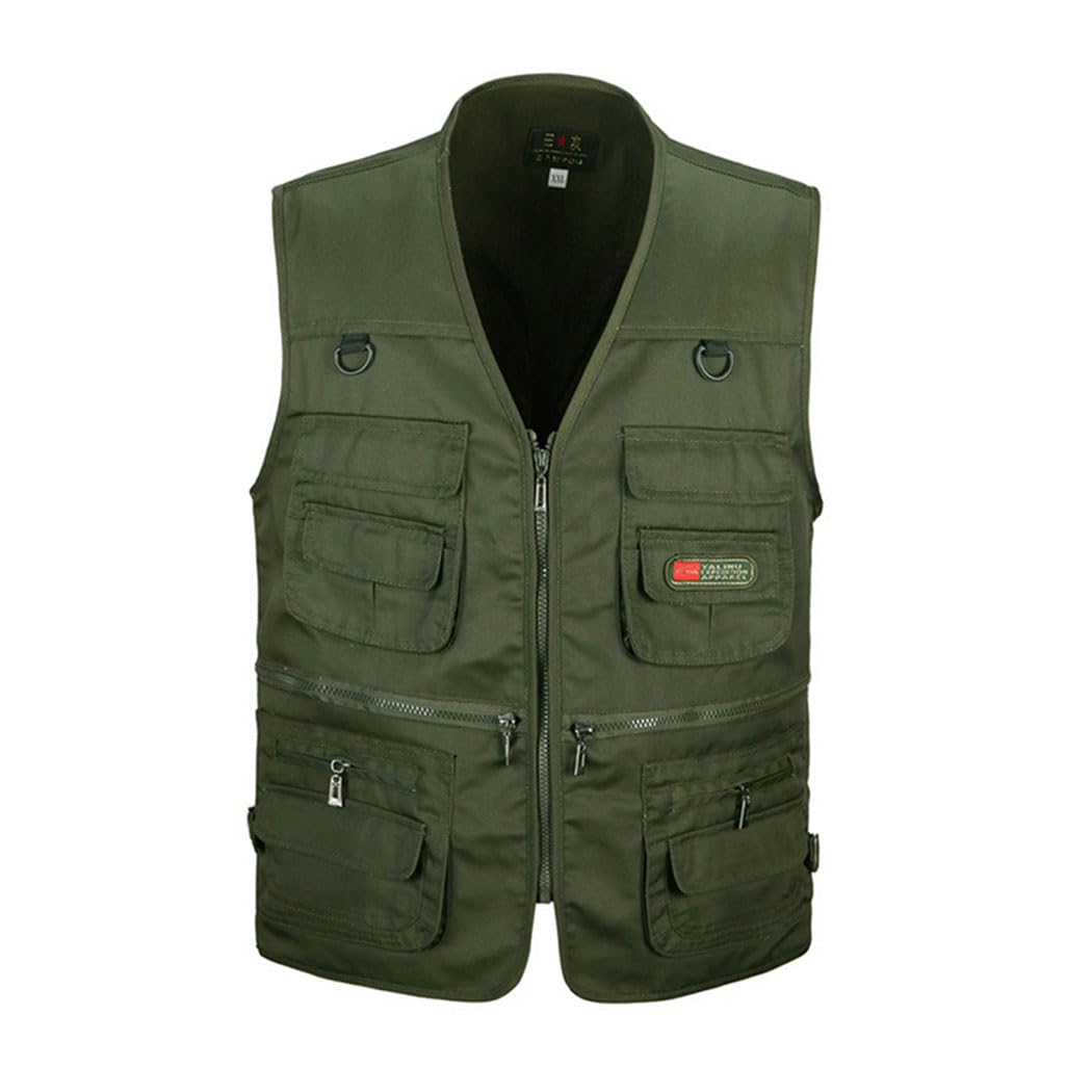 HZQIFEI Herren Outdoor Ärmellos Weste Freizeit Angler Camping Wandern Weste mit Vielen Praktischen T