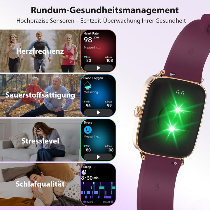 Yoever Smartwatch Herren Damen mit Telefonfunktion - 1.85" Fitnessuhr Herren mit Herzfrequenz SpO2 S