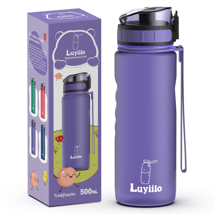 Luyiilo Trinkflasche für Kinder 500 ml - Auslaufsicher, Kohlensäure Geeignet, BPA-Frei, Mit Fruchtei