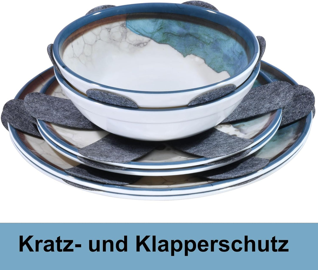 Melamin Geschirr Set Lagune für 4 Personen - Steingutoptik Spülmaschinengeeignet Essgeschirr Camping