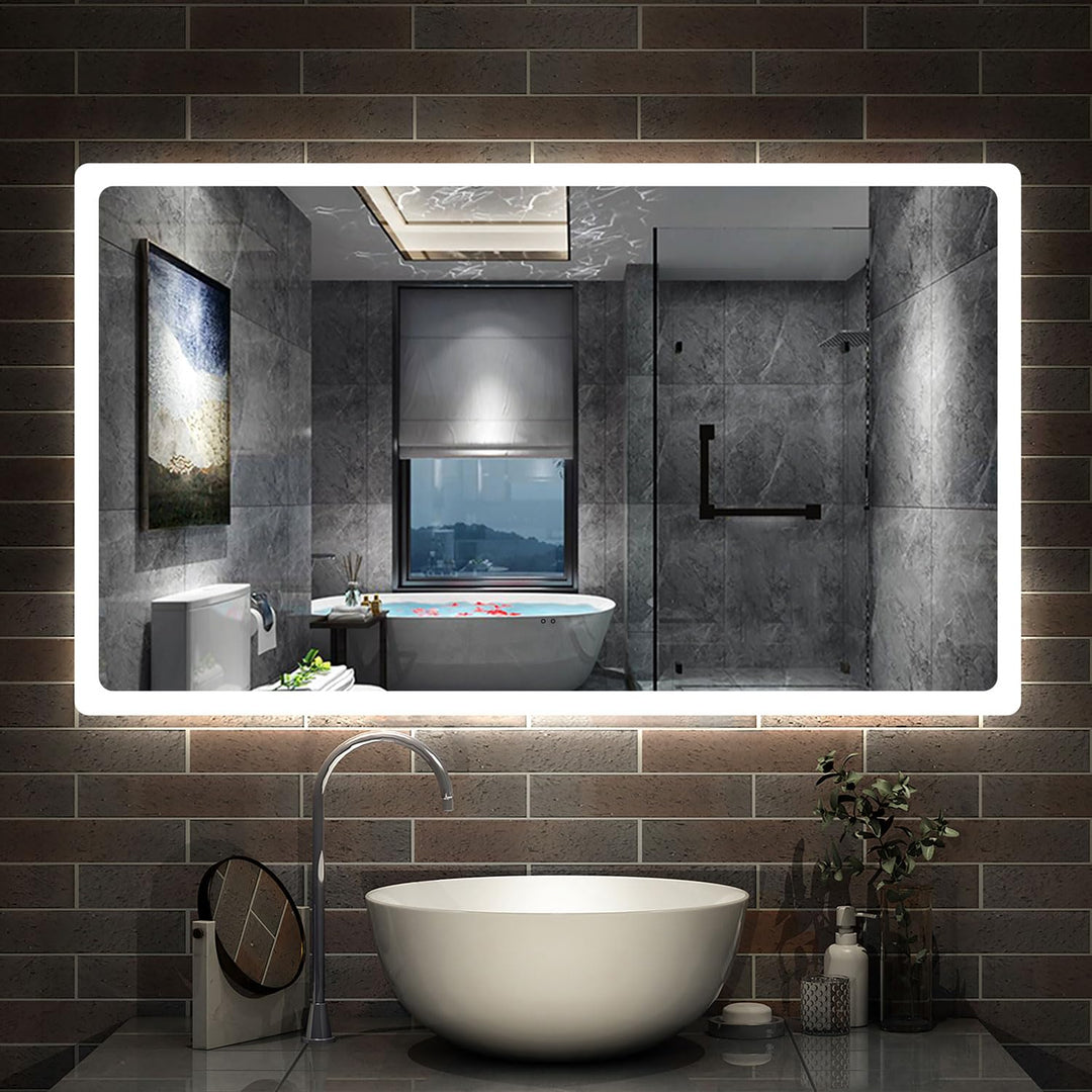Badspiegel mit Sensor Schalter 120×70 cm Kalt/Neutral/Warmweiss, Beschlagfrei,dimmbar, Memory, eine