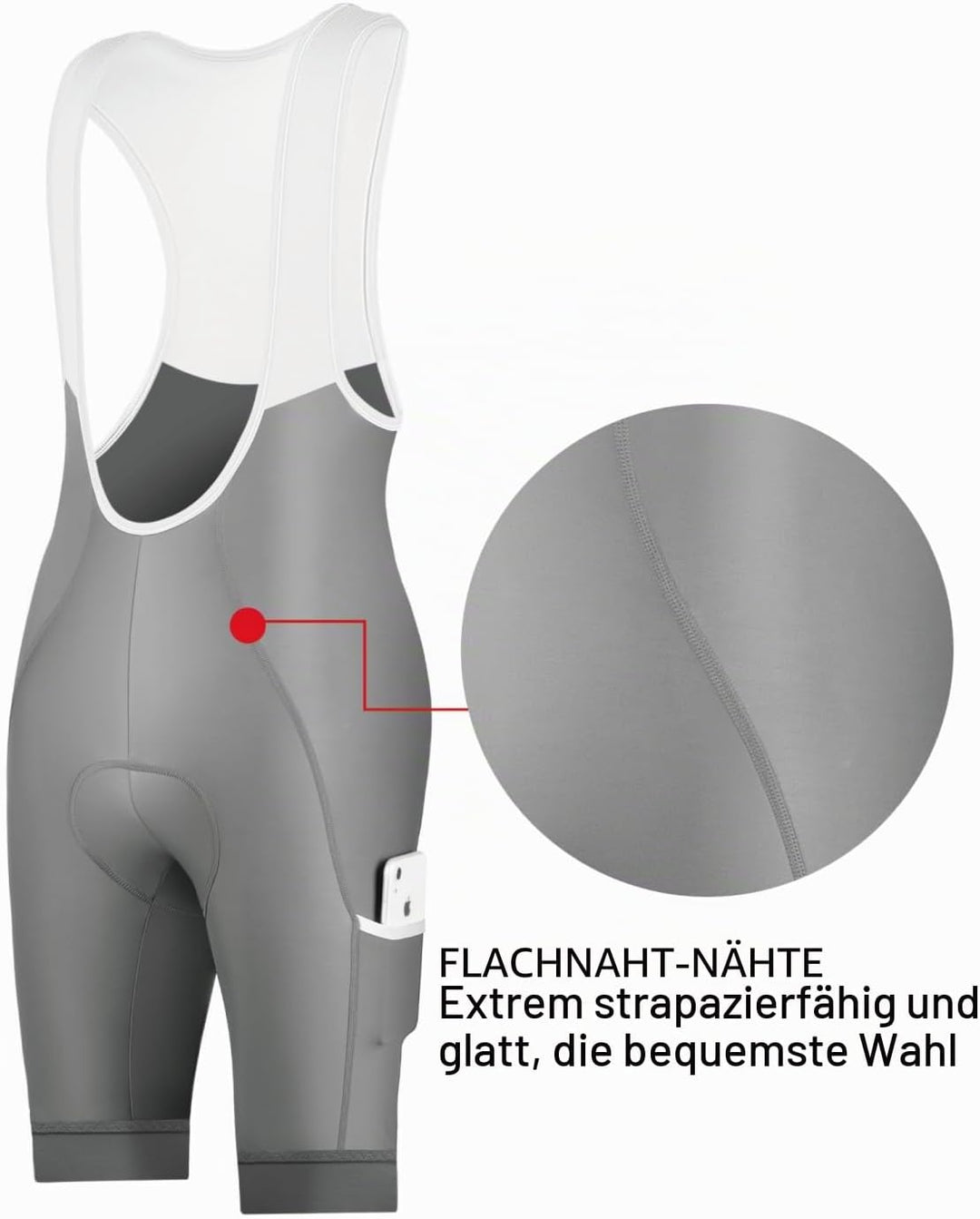 CEROTIPOLAR Radhosen für Herren, Lange Polsterung, Fahrrad-Bib-Shorts UPF50+ S Gray, S Gray