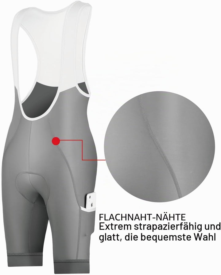CEROTIPOLAR Radhosen für Herren, Lange Polsterung, Fahrrad-Bib-Shorts UPF50+ S Gray, S Gray