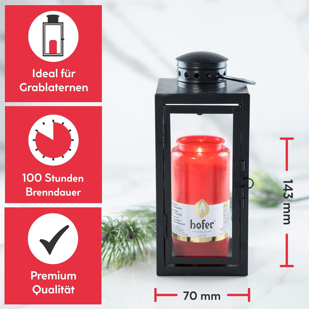 12er Set HOFER KOMPOSITIONS-ÖL-LICHT gross [rot] ca. 100 Std. Brenndauer | Trauerlicht für Grablater