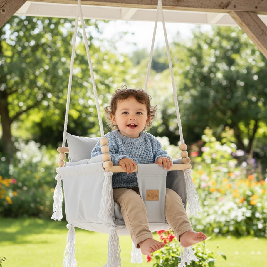 BlueKitty Schaukel für Kinder; Babyschaukel; Kinderschaukel mit Kissen; Schaukel für Haus und Garten