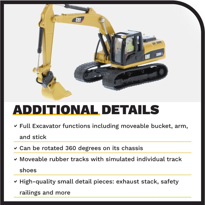 Diecast Masters 85652 - Caterpillar Bagger mit Zubehör 320D, Massstab 1:87, ca. 11,7 x 4,5 x 4,8 cm,