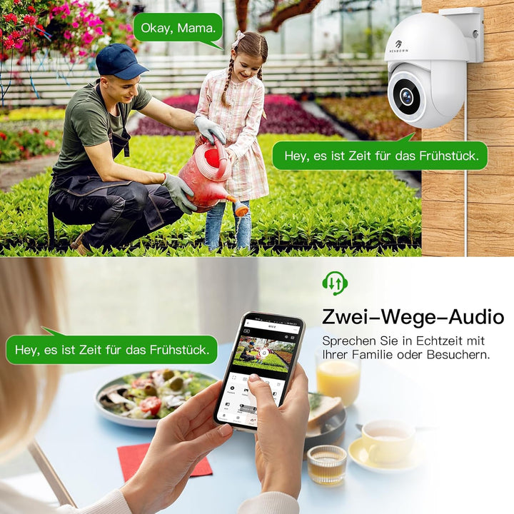 2,5K Überwachungskamera Aussen, 2,4/5GHz Kamera Überwachung mit Flutlicht, 360° Sichtbereich IP Kame