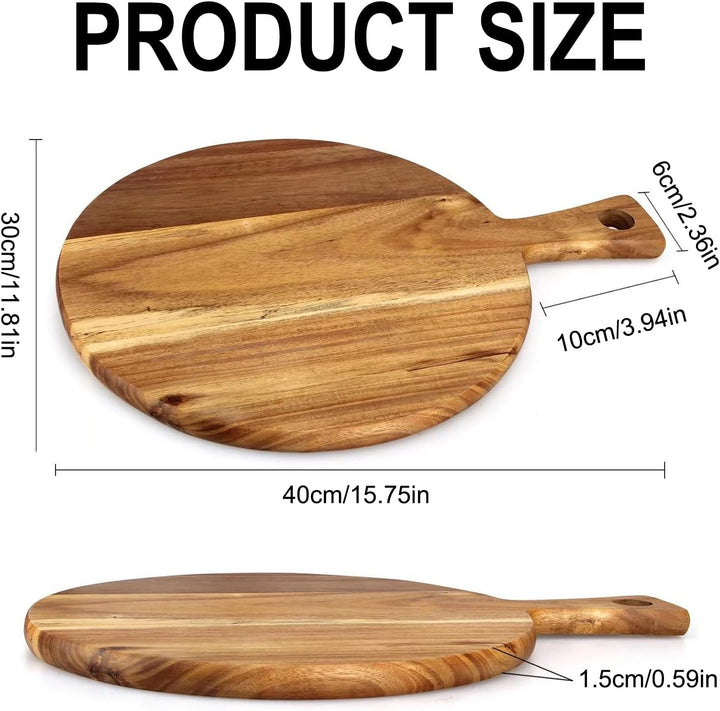 FARYODI 2 Stück 30 cm Pizzabrett Holz, Rund Pizzateller Holz, Pizza Teller Gross Schneidebrett mit G