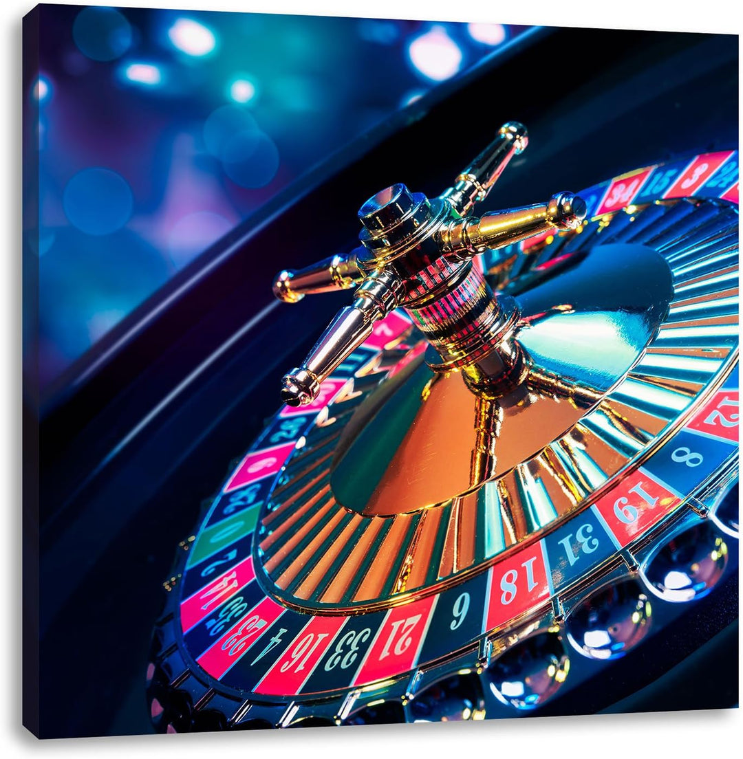 Pixxprint Roulettetisch, Format: 70x70 auf Leinwand, XXL riesige Bilder fertig gerahmt mit Keilrahme