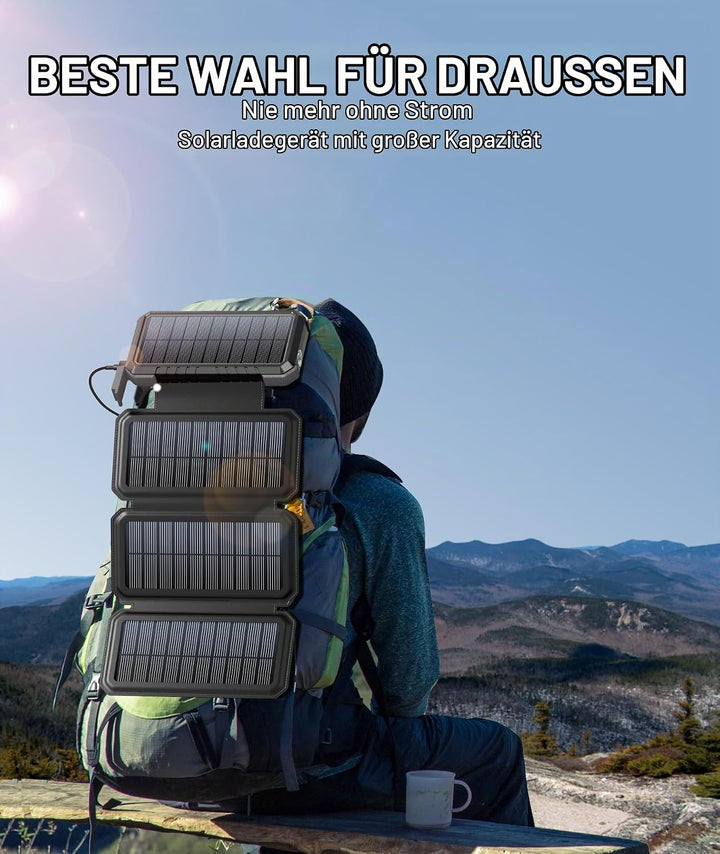 BLAVOR Solar Powerbank 20000mAh Tragbare Solar Ladegerät mit 4 Solarpanels, Outdoor wasserfester ext