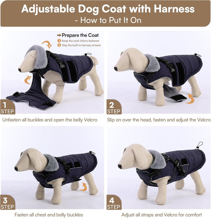 ASENKU Hundemantel für Kleine Hunde mit Geschirr, Warme Fleece Hundemantel Winter Wasserdicht Mit Br