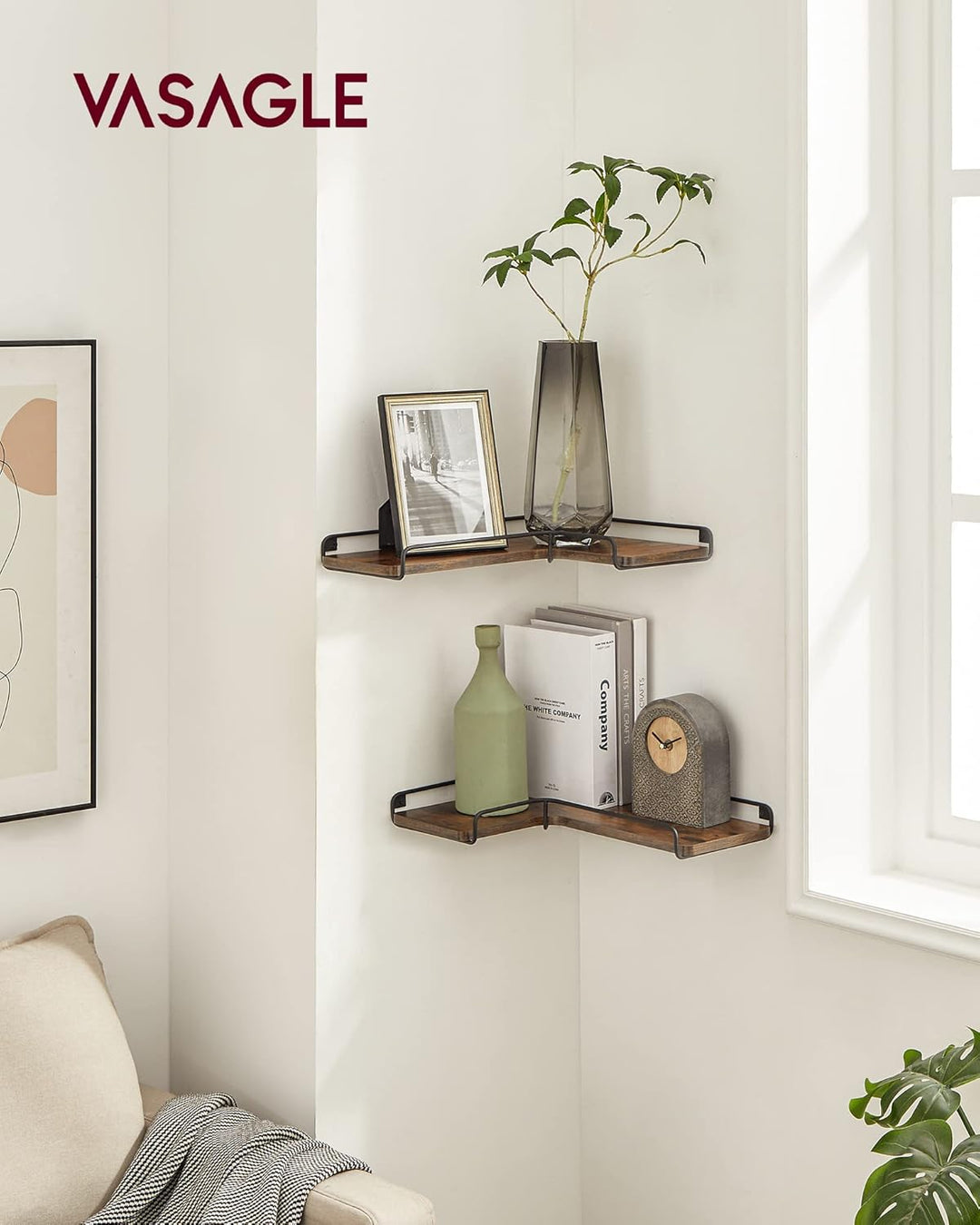 VASAGLE L-förmiges Eckregal, 2er Set, Wandregal, Industrie-Design, für Wohnzimmer, Schlafzimmer, Küc