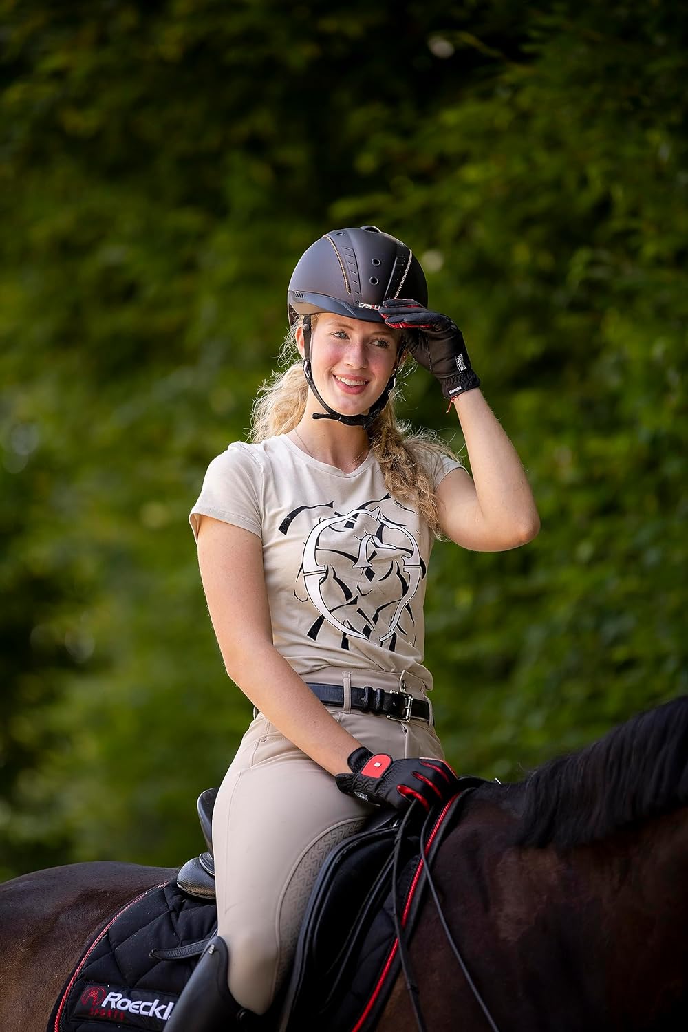 Roeckl Sports Reithandschuh Malta, Turnier Sommer Handschuh, 5 Farben, Grösse 6-10.5 6.5 Schwarz/Rot