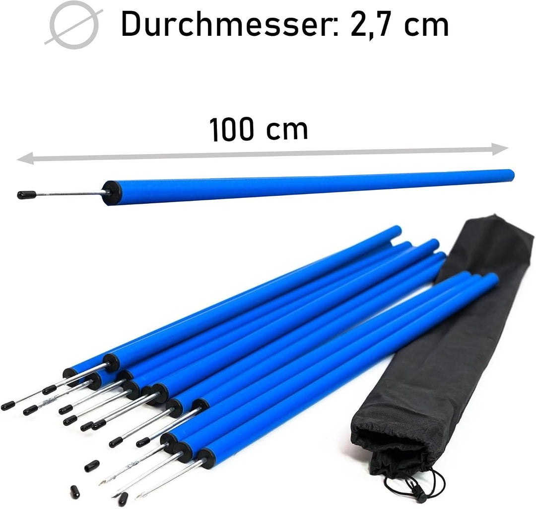 Hunde Agility‑Set 12Slalom‑Stangen, wetterfestes Slalom‑Set für Hundesport und Fussball, Agility‑Tra
