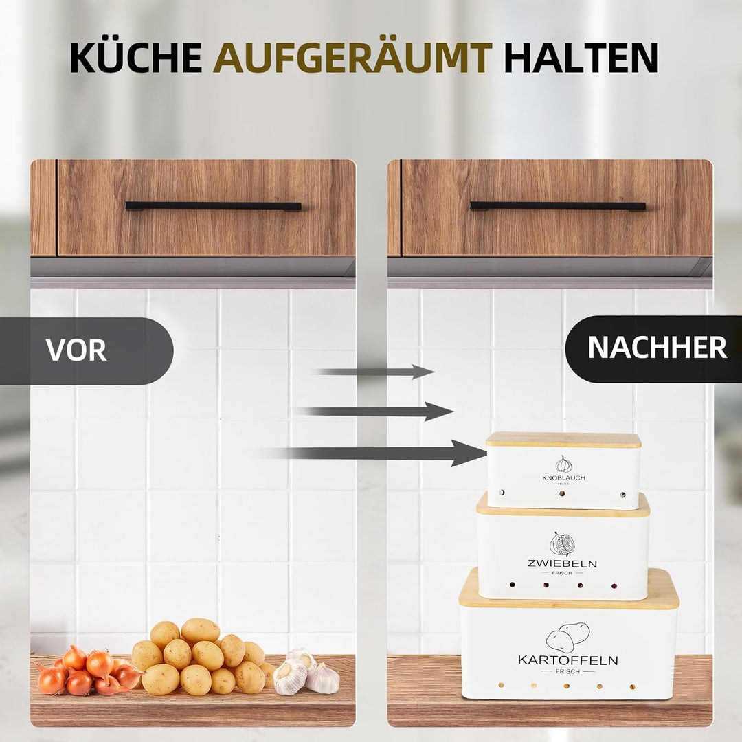 3er Set Kartoffel Aufbewahrungsbox Weiss - Rechteckiger - Kartoffel Zwiebel Knoblauch Aufbewahrung -