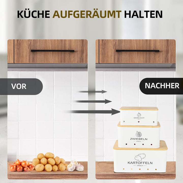 3er Set Kartoffel Aufbewahrungsbox Weiss - Rechteckiger - Kartoffel Zwiebel Knoblauch Aufbewahrung -