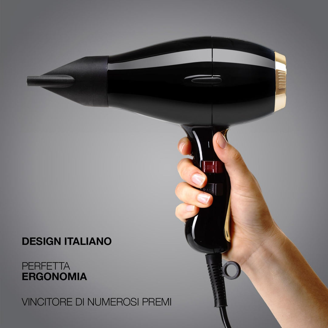 Phon für Haare Elchim 3900 Healthy Ionic Schwarz & Gold mit Schuko-Stecker und Baumwolltasche - Prof