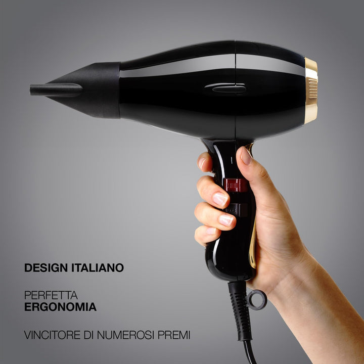 Phon für Haare Elchim 3900 Healthy Ionic Schwarz & Gold mit Schuko-Stecker und Baumwolltasche - Prof
