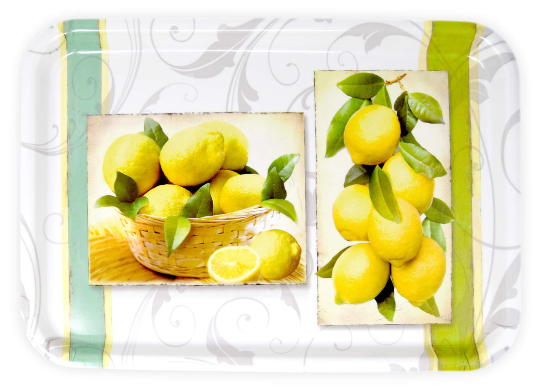 Lashuma Kunststoff Tablett zum Servieren, Format: 45x31 cm, Design: Zitrusbaum, Stapelbares Melamint