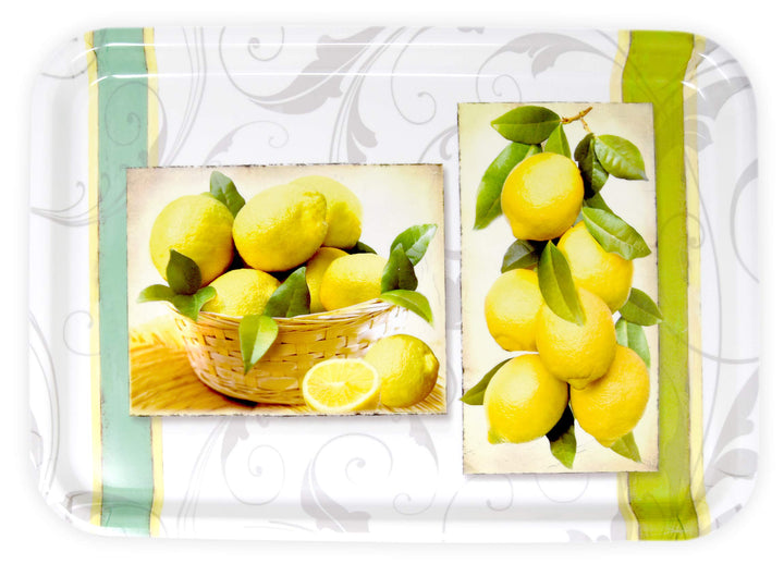 Lashuma Kunststoff Tablett zum Servieren, Format: 45x31 cm, Design: Zitrusbaum, Stapelbares Melamint