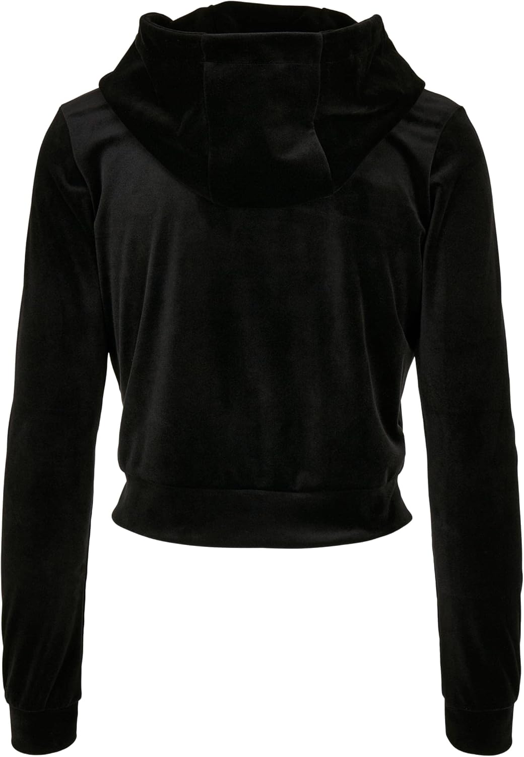 Urban Classics Damen Zip Hoody aus weichem Samtstoff Sweatjacke kurz geschnitten, mit Kapuze und Tas