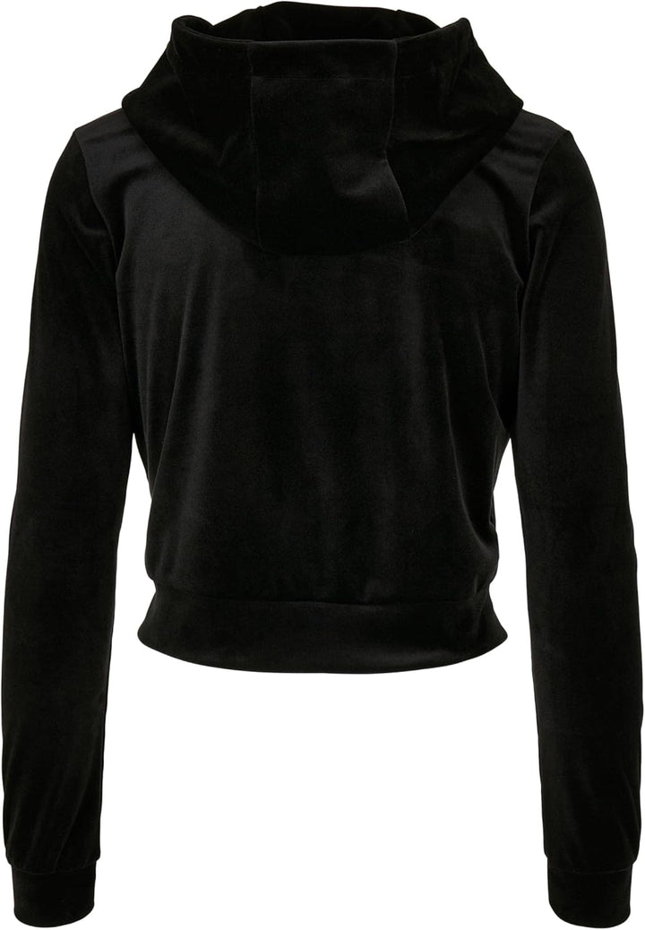 Urban Classics Damen Zip Hoody aus weichem Samtstoff Sweatjacke kurz geschnitten, mit Kapuze und Tas