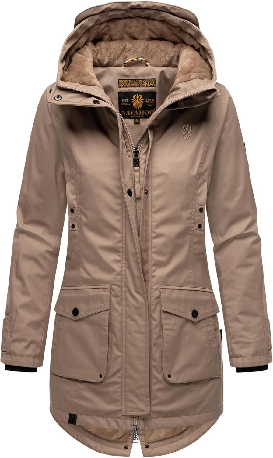 Navahoo Damen Übergangsjacke Warmer Kurzmantel Regenjacke mit Kapuze Brinjaa XS-XXL S Taupe Grey, S