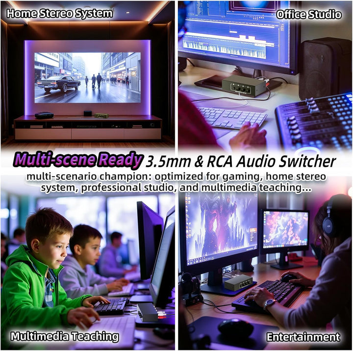 Audio Switch Box 4-Wege bidirektional, BolAAzuL 3,5mm Aux & RCA L/R Stereo Audio Switcher Selector 4