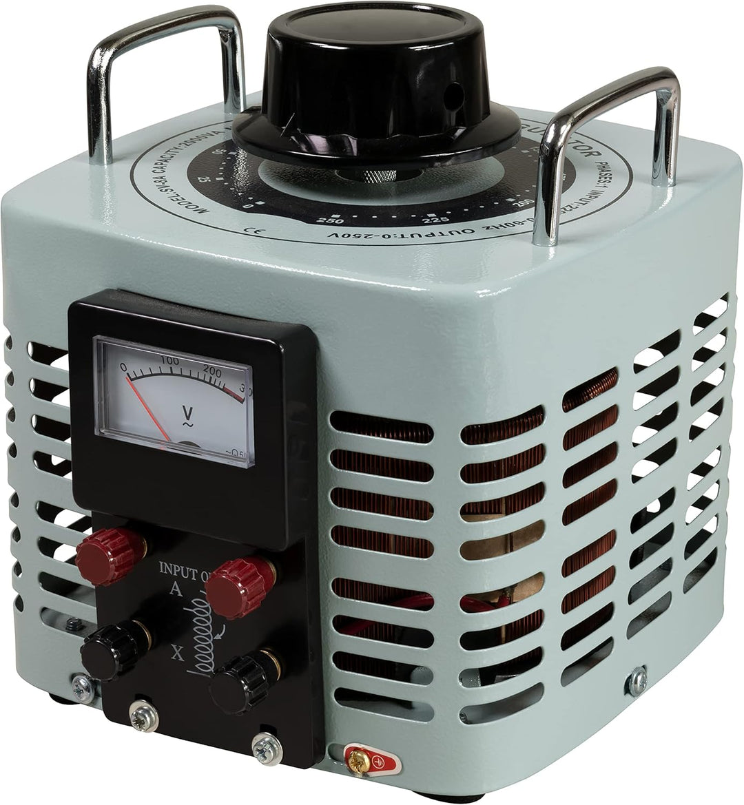 McPower Ringkern-Stelltrafo V-8000 | 0–250 V stufenlos | 8 A, 2000 W | Analogdisplay | Eingebauter V