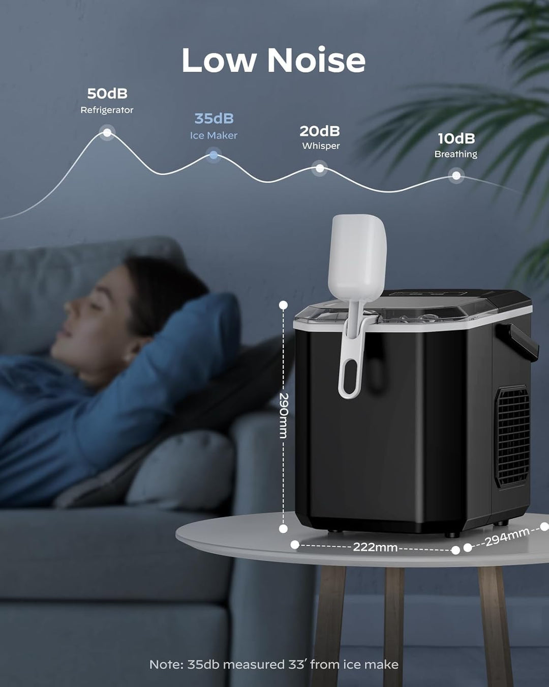 Silonn Eiswürfelmaschine mit Griff-Eiswürfelkorb – Tragbar & Selbstreinigend, Mini Ice Maker 9 Eiswü