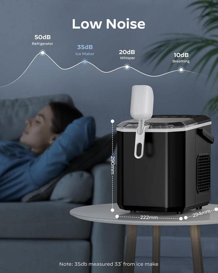 Silonn Eiswürfelmaschine mit Griff-Eiswürfelkorb – Tragbar & Selbstreinigend, Mini Ice Maker 9 Eiswü