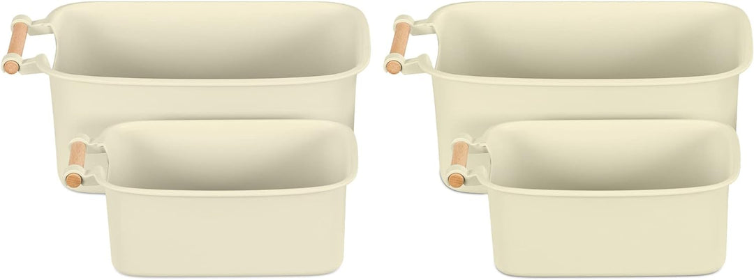 Navaris 4X Aufbewahrungsbox Aufbewahrungskiste mit Holzgriff - Box Organizer zur Aufbewahrung aus Ku