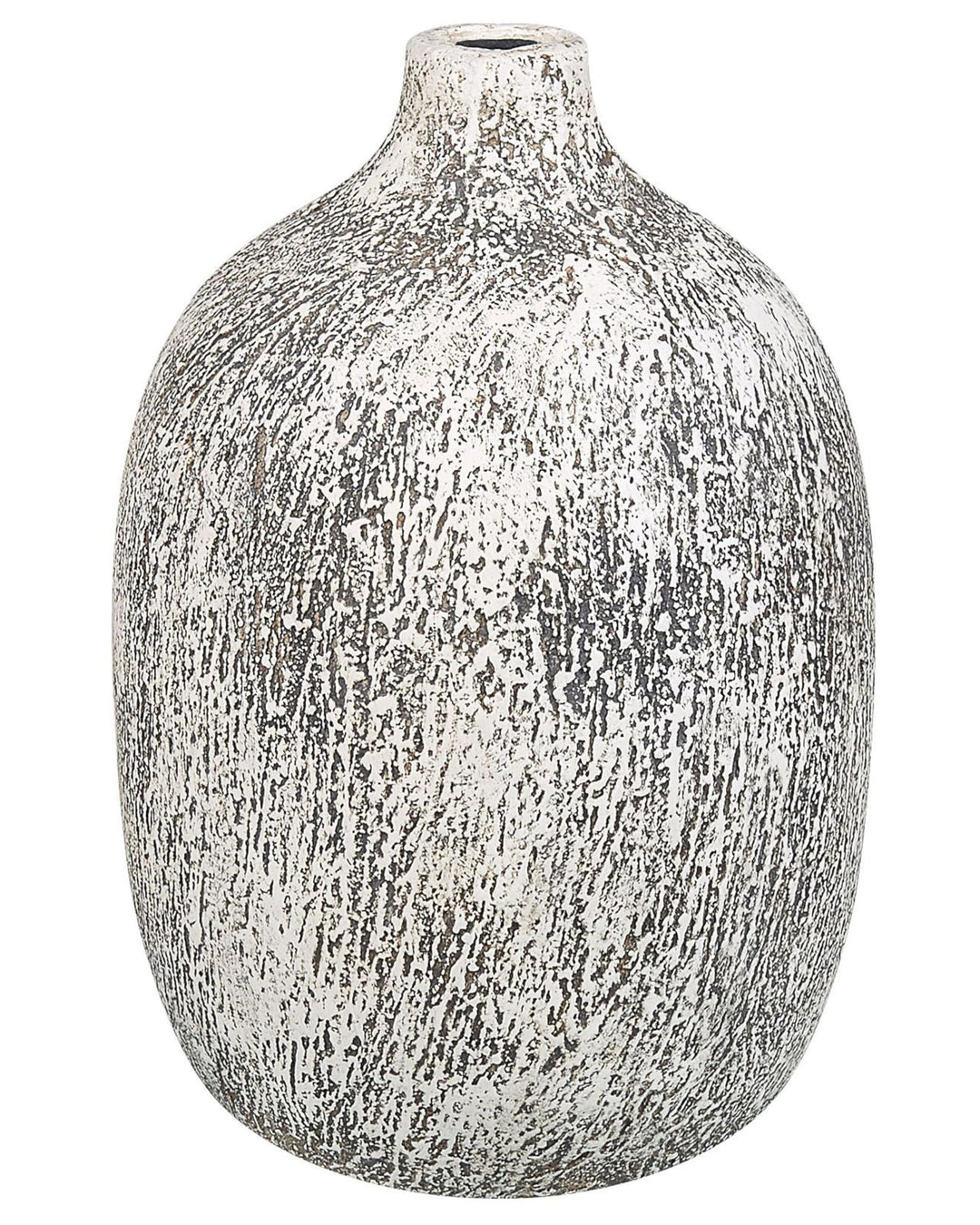 Ovale Blumenvase Terrakotta handgefertigt grau-weiss 36 cm bauchig Modern Vigo