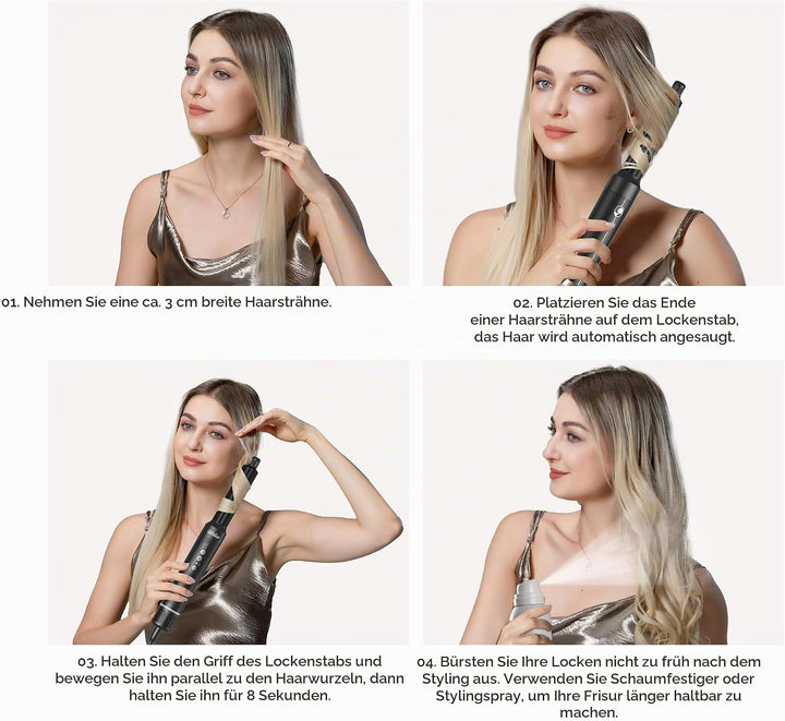 UKLISS 7 in 1 Pro-Hairstyler, Haarstyler &amp; Föhn Set mit 1400 Watt Hair Dryer, Lockenstab Automatisch