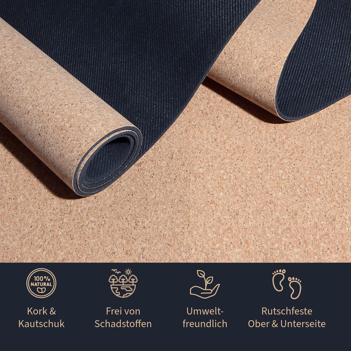 Yogamatte für Kinder aus Kork &amp; Kautschuk, Grösse 122x61cm, schadstofffrei, rutschfest, vegan und na