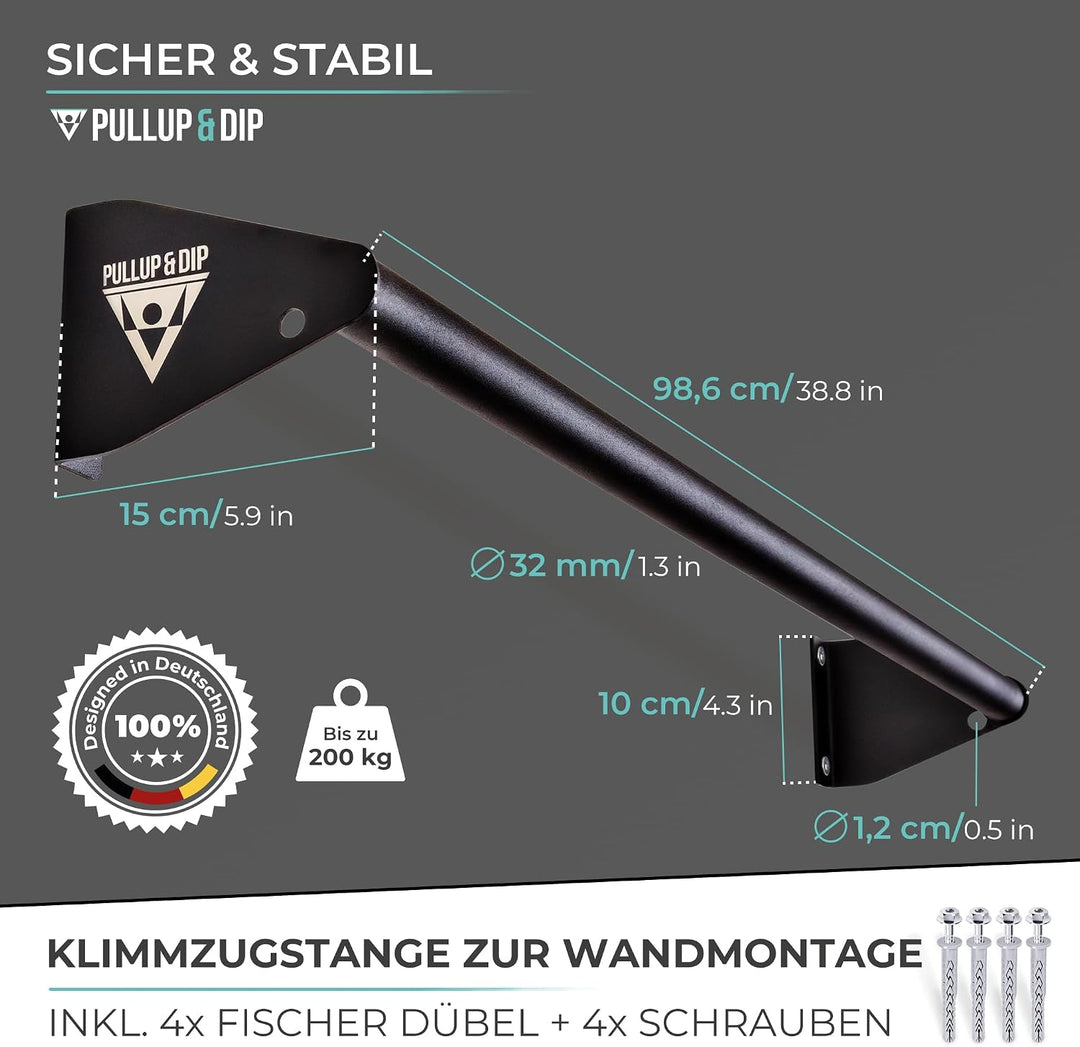 PULLUP & DIP Klimmzugstange zur Wandmontage über Türrahmen – Stabile Reckstange für Home Gym – Ideal