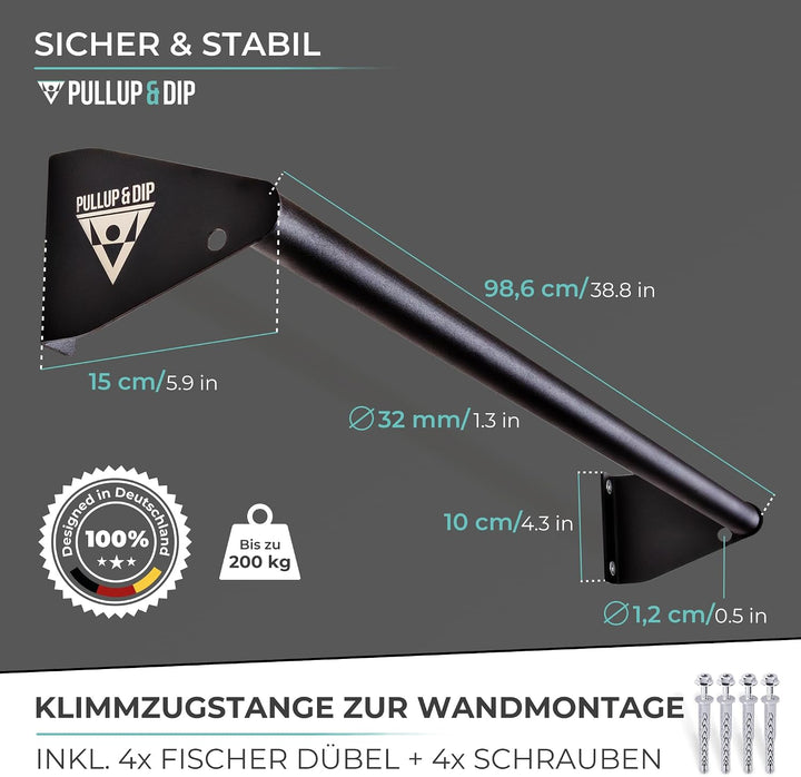 PULLUP & DIP Klimmzugstange zur Wandmontage über Türrahmen – Stabile Reckstange für Home Gym – Ideal