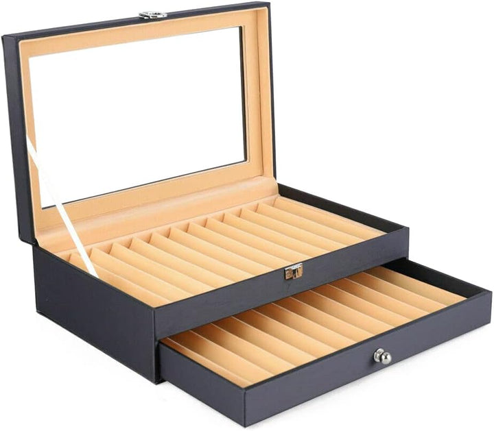 WindWilder Stifthalterbox mit vitrine für 24 Stifte, Schwarz Pen Display Box mit Anzeigefenster, Sti