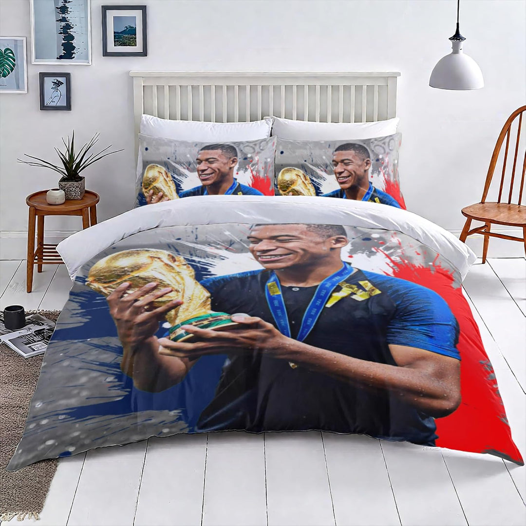 Fussball Star Bettwäsche 135x200 2-Teilig Mit Reissverschluss Microfaser Bettbezug Mit 80x80cm Kisse