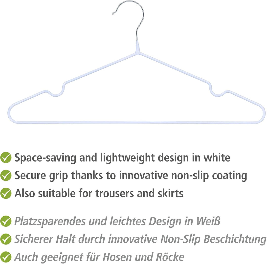 WENKO Kleiderbügel Mod. Sascha Weiss, 20er Set, Garderobenbügel mit Non-Slip Beschichtung, verchromt