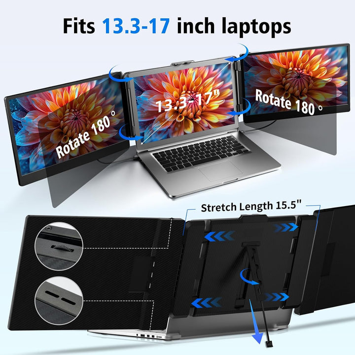 ROYY Laptop Bildschirm Erweiterung 14" FHD 1080P IPS Triple Tragbarer Monitor für Laptop 13,3-17", H