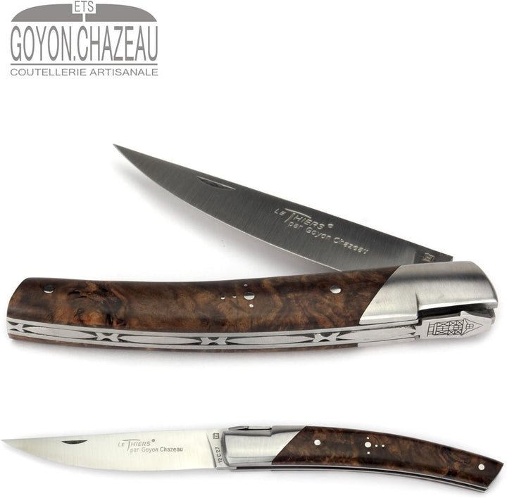 Goyon-Chazeau Le Thiers Taschenmesser - 12 cm Modell Le Pirou - Griffschalen Nussbaum Maserholz - Kl