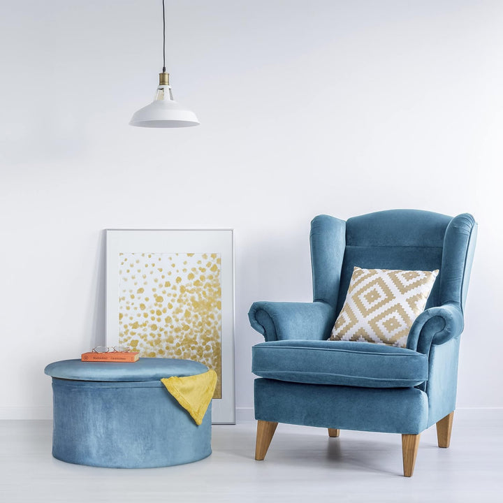 Relaxdays Sitzhocker mit Stauraum, Samt, faltbar, gepolstert, Stauraumhocker rund, Samthocker, HxD 3
