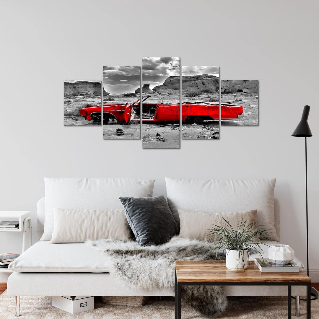 Runa Art Wandbilder Auto Grand Canyon 5 Teilig Bild auf Vlies Leinwand Deko Wohnzimmer Vintage Grau