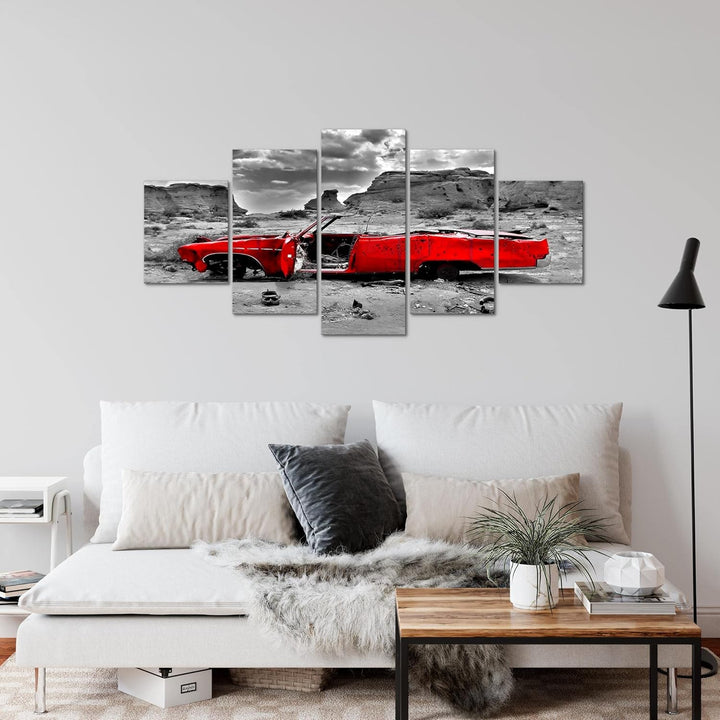Runa Art Wandbilder Auto Grand Canyon 5 Teilig Bild auf Vlies Leinwand Deko Wohnzimmer Vintage Grau
